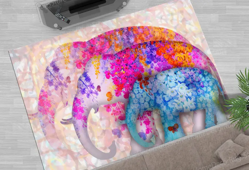 カラフルな象の花柄プリントラグ - モダンな家の装飾
