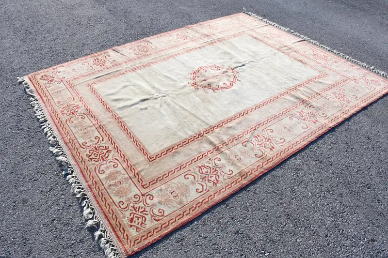 6.7x8.8 ft Halı, Büyük Vintage Halı, Kırmızı Oushak Halı - 1