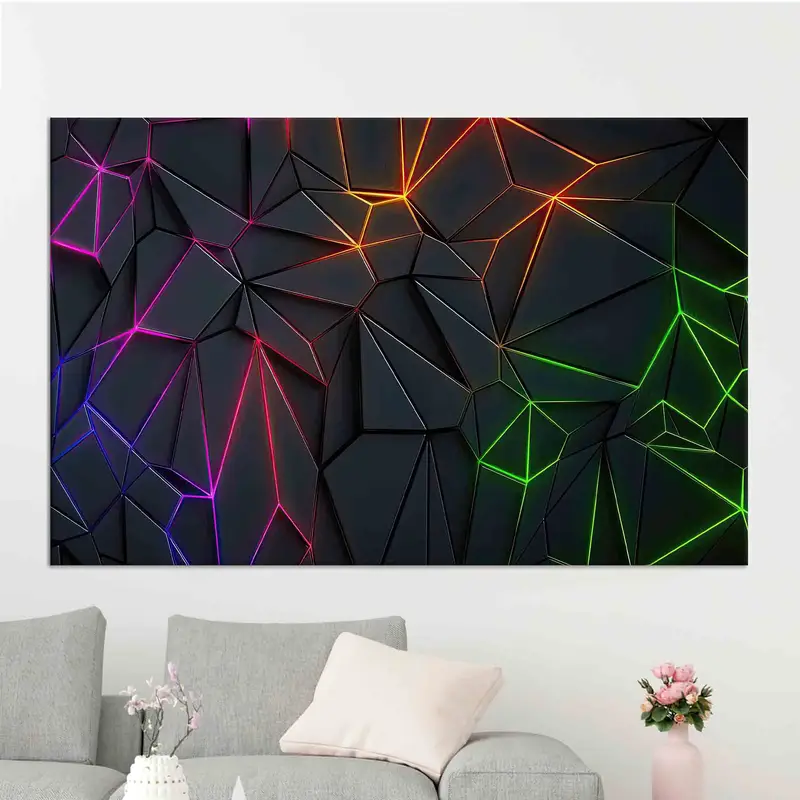 Modern Neon Black Geometric Canvas for Gaming Room & Bedroom