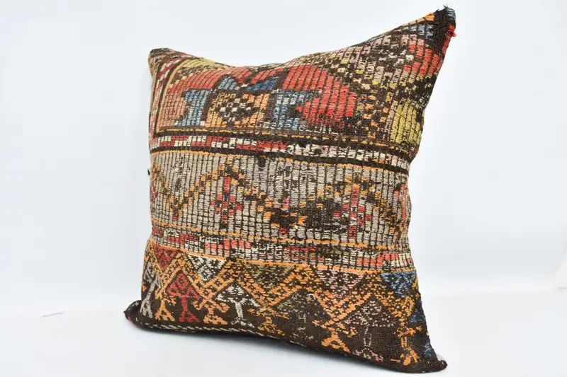 Outdoor Bolster Cushion, Gift Pillow, 24x24 Yellow Cushion, Cushion Case, Vintage Kilim Pillow, Ethnical Kilim Rug Pillow - 4