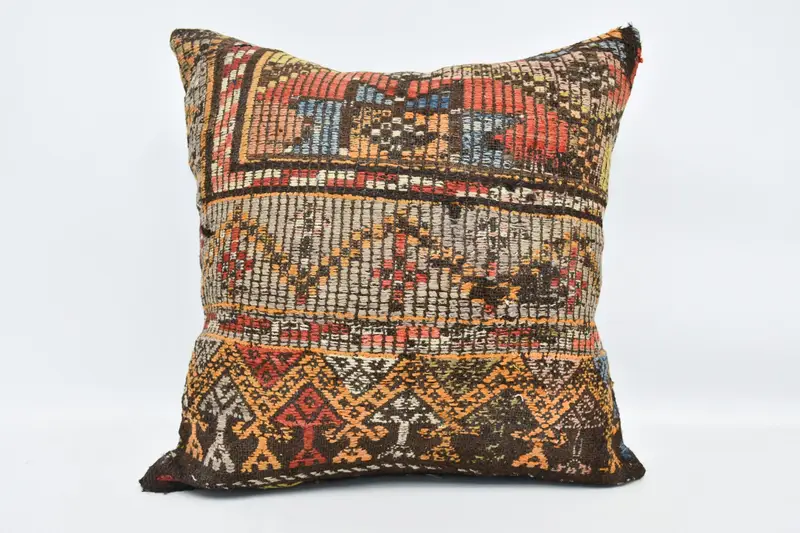 Outdoor Bolster Cushion, Gift Pillow, 24x24 Yellow Cushion, Cushion Case, Vintage Kilim Pillow, Ethnical Kilim Rug Pillow - 1