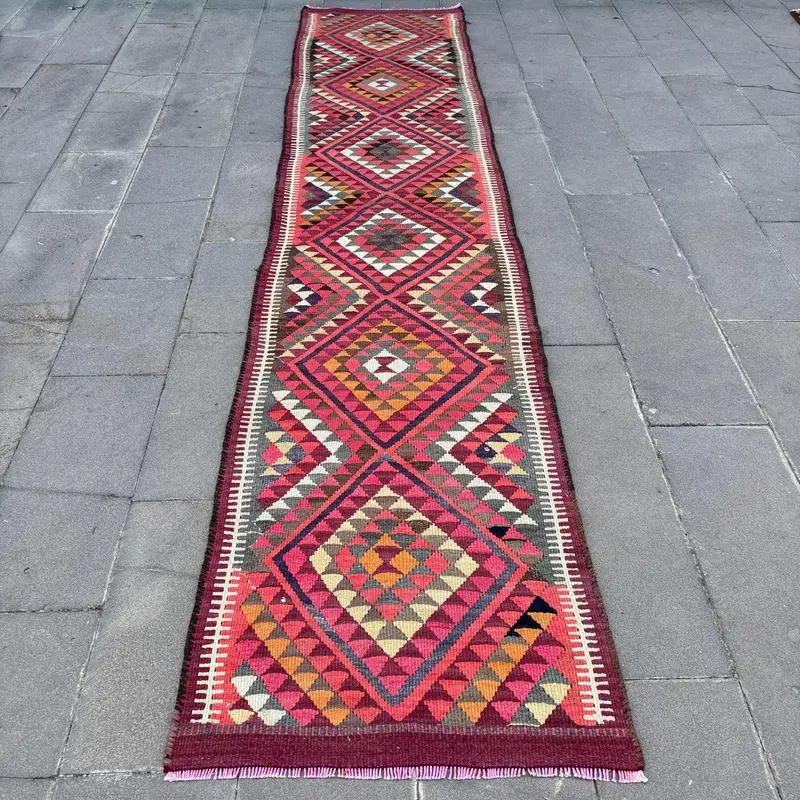 Pink, Rainbow Polka Dot Rug, 2.7x12.6 ft
