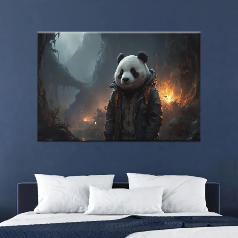 Elegant Panda Wearing Jacket Abstract Surrealism Canvas Print