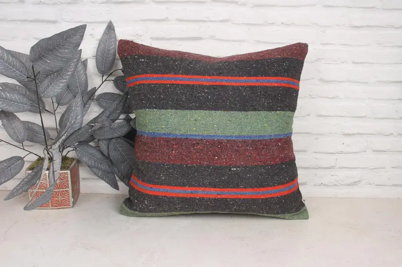 Vintage Kilim Throw Pillow, Pillow for Sofa, Sustainable Pillow Sham, 20x20 Red Cushion Case, Interior Designer Pillow, Pillow Cover - 1