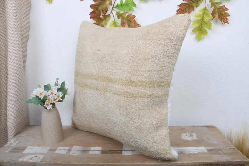 18x18 Beige Pillow Cover, Home Decor Pillow, Vintage Kilim Throw Pillow, Cushion Cover, Living Room Throw Cushion Cover, Kilim Cushion Sham - 4