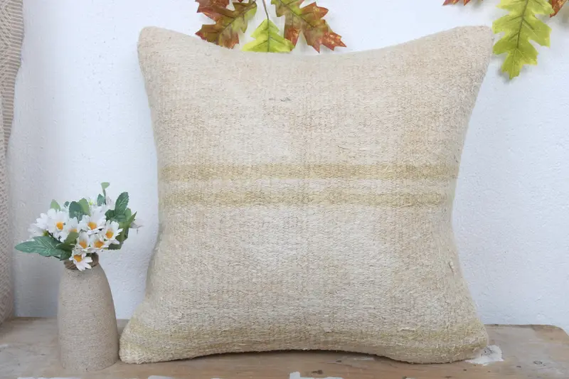 18x18 Beige Pillow Cover, Home Decor Pillow, Vintage Kilim Throw Pillow, Cushion Cover, Living Room Throw Cushion Cover, Kilim Cushion Sham - 2