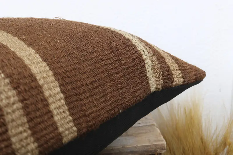 Kilim Pillow Cover, Antique Pillows, Ethnical Kilim Rug Pillow, 20x20 Brown Cushion, Chair Cushion Cover, Ottoman Cushion Case, Pillow - 6