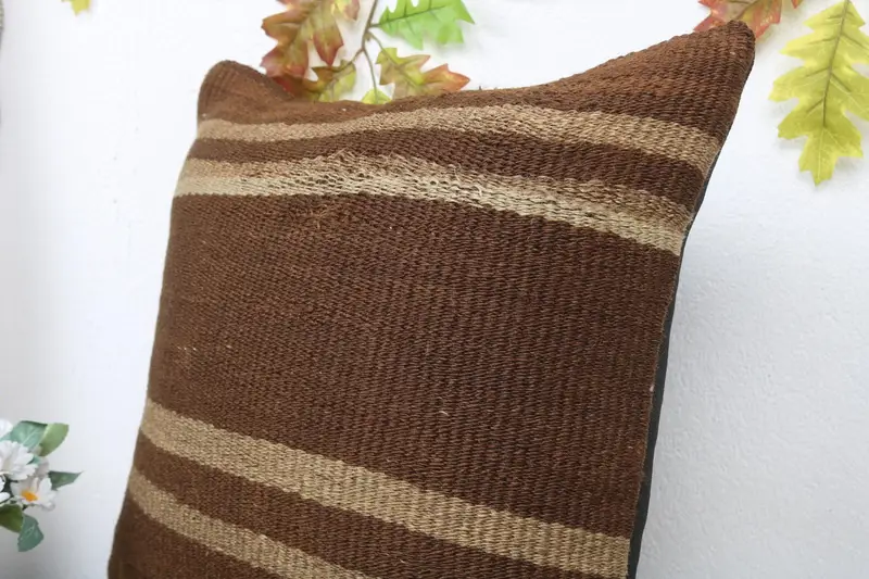 Kilim Pillow Cover, Antique Pillows, Ethnical Kilim Rug Pillow, 20x20 Brown Cushion, Chair Cushion Cover, Ottoman Cushion Case, Pillow - 5