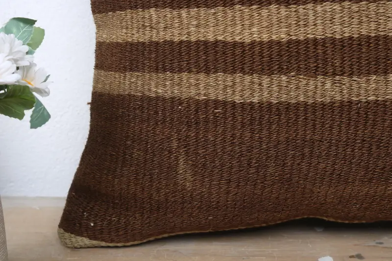 Kilim Pillow Cover, Antique Pillows, Ethnical Kilim Rug Pillow, 20x20 Brown Cushion, Chair Cushion Cover, Ottoman Cushion Case, Pillow - 3