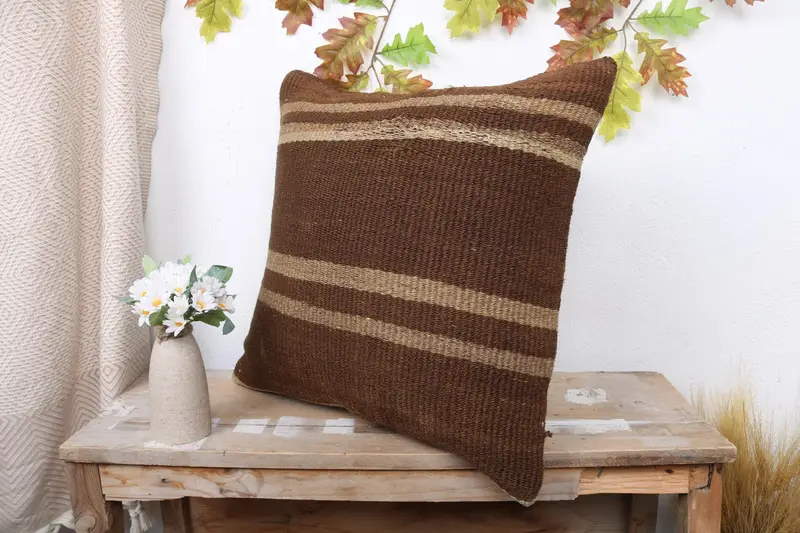 Kilim Pillow Cover, Antique Pillows, Ethnical Kilim Rug Pillow, 20x20 Brown Cushion, Chair Cushion Cover, Ottoman Cushion Case, Pillow - 4