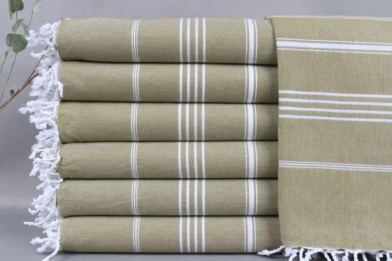 Bridesmaid Gifts Turkish Bath Towel Khaki Green Striped, 40x71 Inches