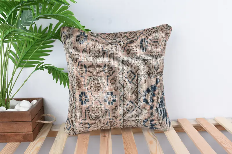 Kilim Cushion Sham, Ikat Pillow Case, Pillow Sham, 18x18 Blue Pillow Case, Boho Pillow Sham Cover, Nautical Throw Cushion Case, Boho Pillow - 1