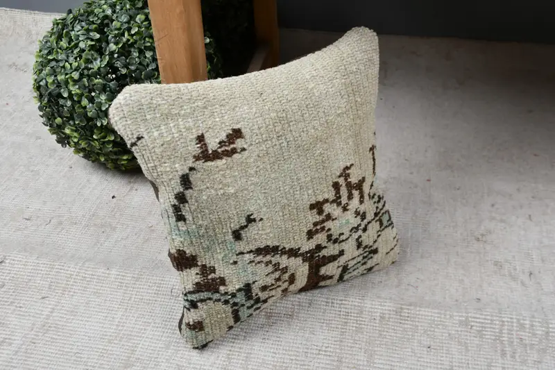 Hippie Throw Pillow Sham, 12x12 Beige Pillow Sham, Turkish Pillow, Vintage Pillow, Vintage Kilim Pillow, Cushion Cover, Knitted Pillow Case - 7