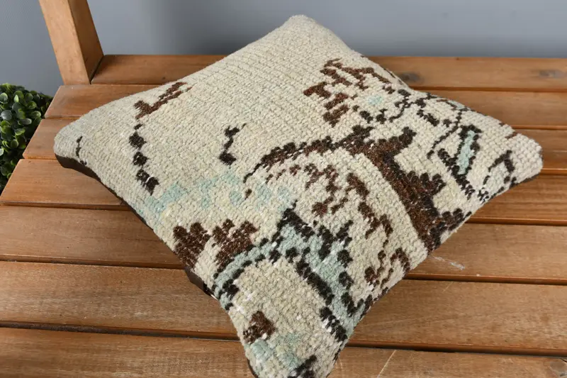 Hippie Throw Pillow Sham, 12x12 Beige Pillow Sham, Turkish Pillow, Vintage Pillow, Vintage Kilim Pillow, Cushion Cover, Knitted Pillow Case - 2