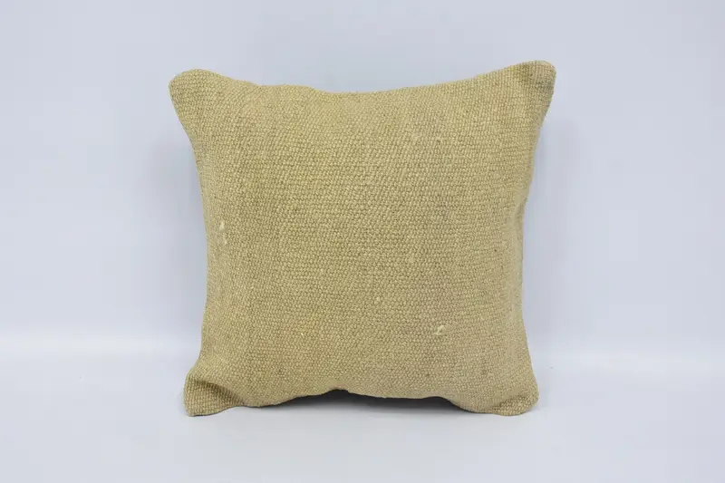 Vintage Kilim Throw Pillow, Vintage Pillow, 16x16 Beige Pillow Case, Turkish Bench Pillow Sham, Cushion Cover, Vintage Kilim Pillow - 1