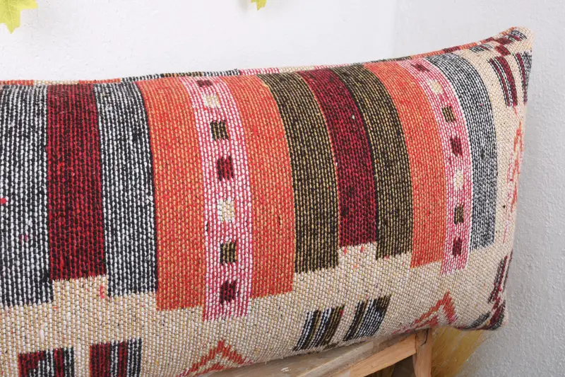 Rustic Cushion, Cushion Case, Handmade Throw Cushion Case, Gift Pillow, Throw Kilim Pillow, 16x43 Beige Pillow Sham, Interior Designer Pillow - 5