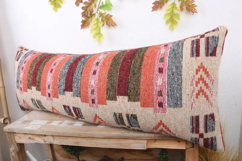 Rustic Cushion, Cushion Case, Handmade Throw Cushion Case, Gift Pillow, Throw Kilim Pillow, 16x43 Beige Pillow Sham, Interior Designer Pillow - 4