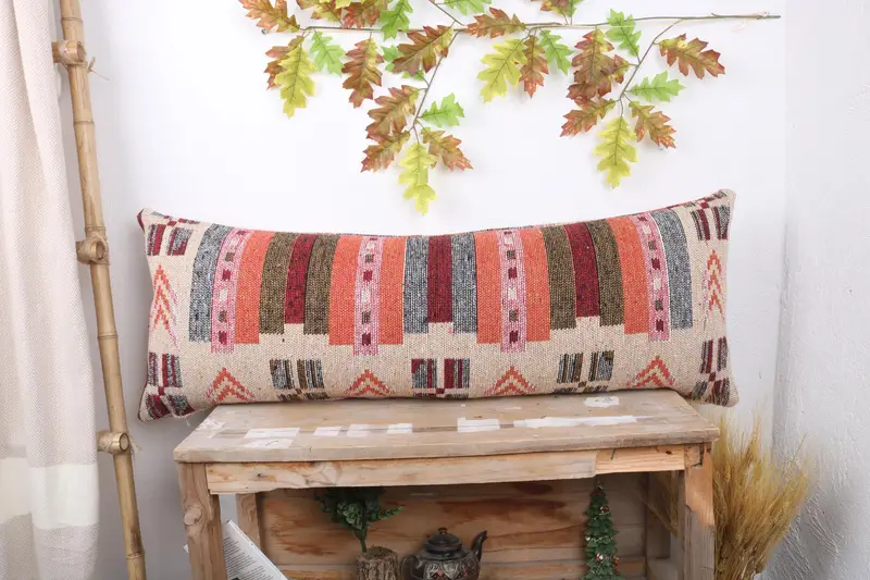 Rustic Cushion, Cushion Case, Handmade Throw Cushion Case, Gift Pillow, Throw Kilim Pillow, 16x43 Beige Pillow Sham, Interior Designer Pillow - 1
