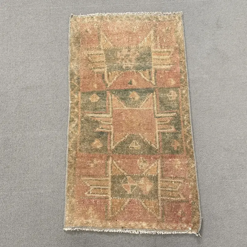 1.4x2.6 ft Rug, Turkish Oushak Rug, Vintage Brown Wool Bordered Rug - 1