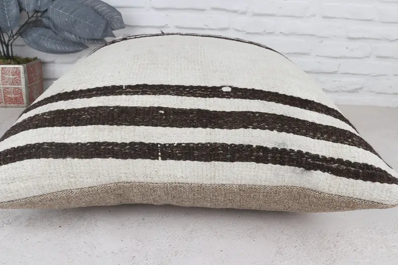 Handmade Rug Seat Cushion, Kilim Pillow, Pillow Case, Art Deco Pillow, 20x20 White Cushion Case, Vintage Kilim Throw Pillow, Vintage Pillow - 6