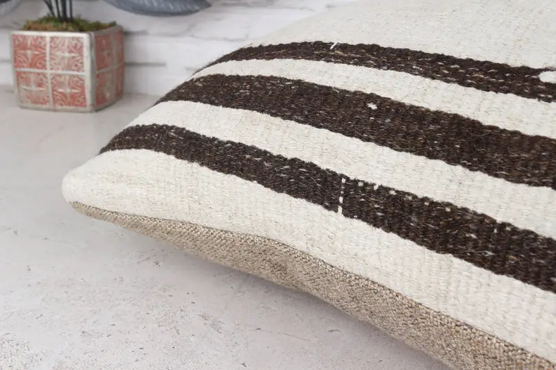 Handmade Rug Seat Cushion, Kilim Pillow, Pillow Case, Art Deco Pillow, 20x20 White Cushion Case, Vintage Kilim Throw Pillow, Vintage Pillow - 8