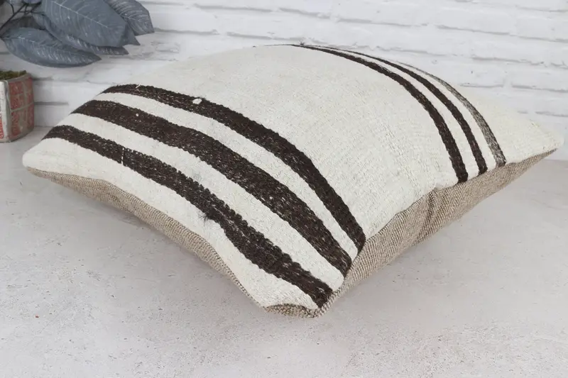 Handmade Rug Seat Cushion, Kilim Pillow, Pillow Case, Art Deco Pillow, 20x20 White Cushion Case, Vintage Kilim Throw Pillow, Vintage Pillow - 7