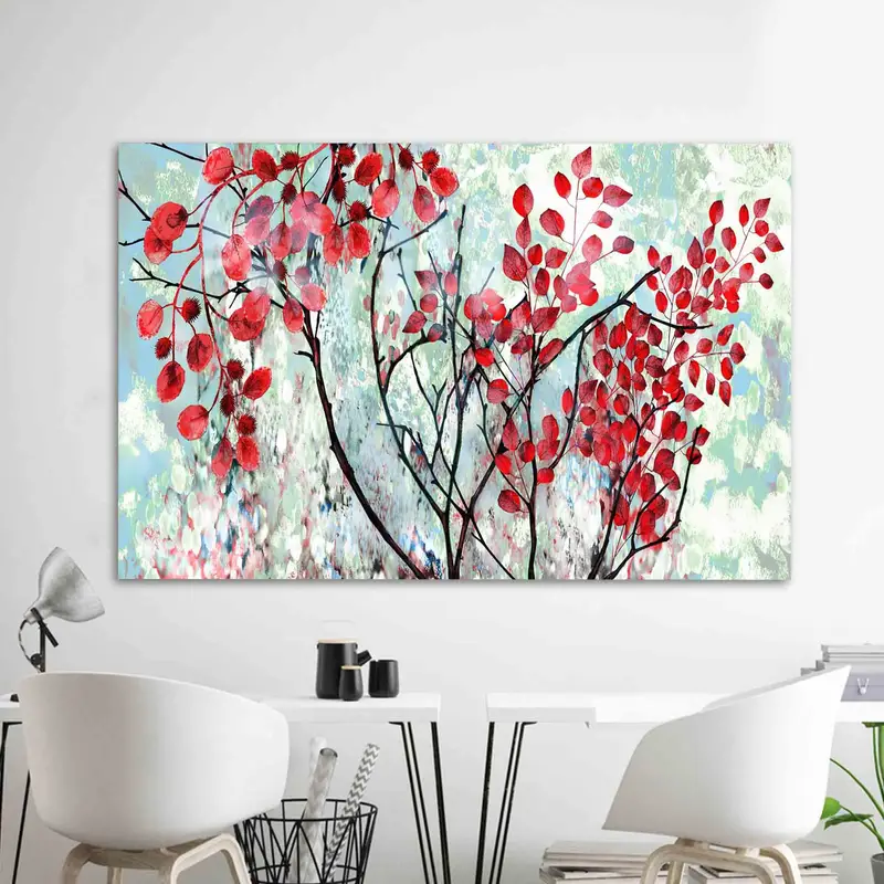 エレガントなプリント ガラス: 冬の風景の抽象的な赤い木