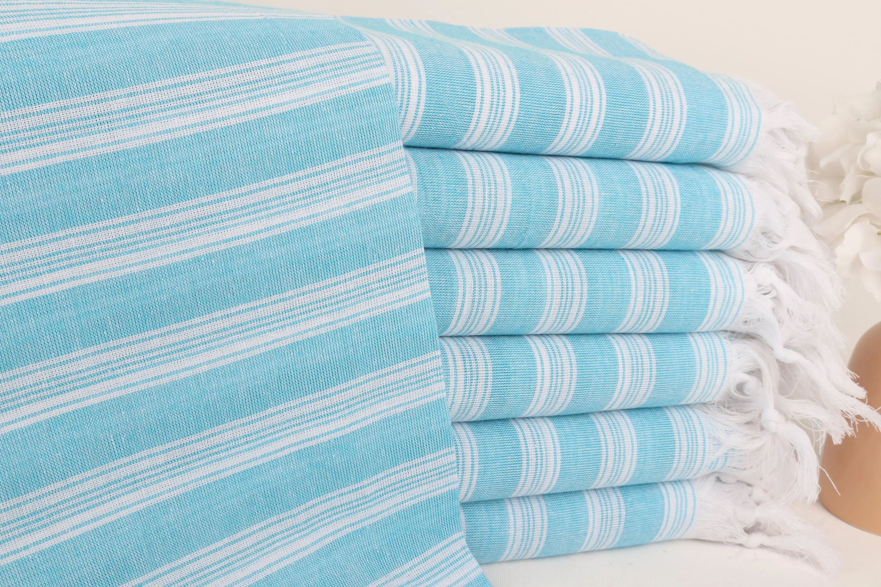Turkish Towel Monogrammed Beach Towel Turquoise Stripes, 40x71 Inches - 1