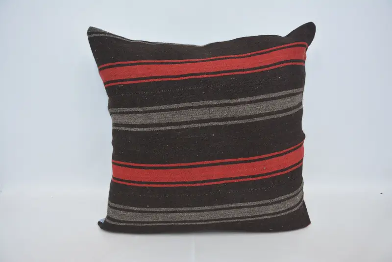 Braun-rot gestreiftes Wurfkissen, 32x32 besticktes Kissen