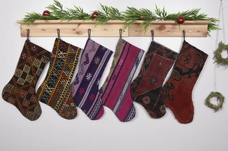 Bej Noel Süsleri Çorabı, 7 İnç Geniş Tatil Çorabı