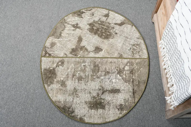 グレー&ベージュチェックラグ、2.5x3フィートエレガントフローリング