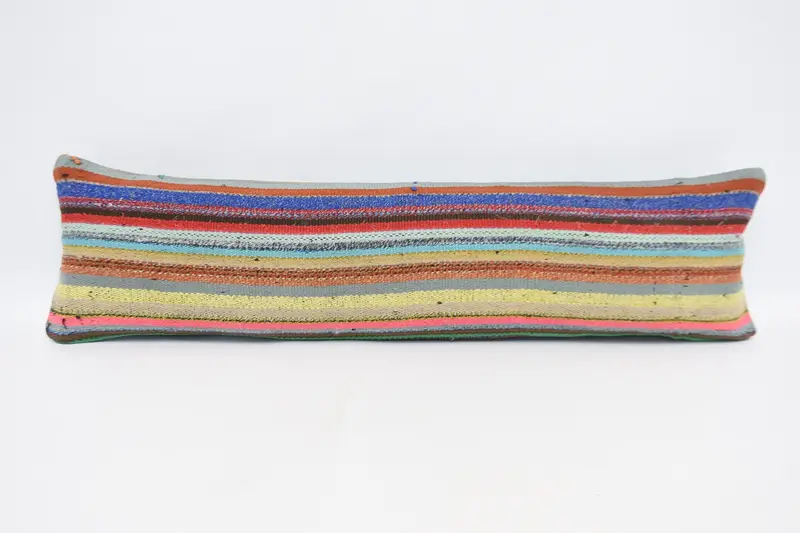 Mavi & Sarı Çizgili Kırlent, Vintage İşlemeli Kırlent