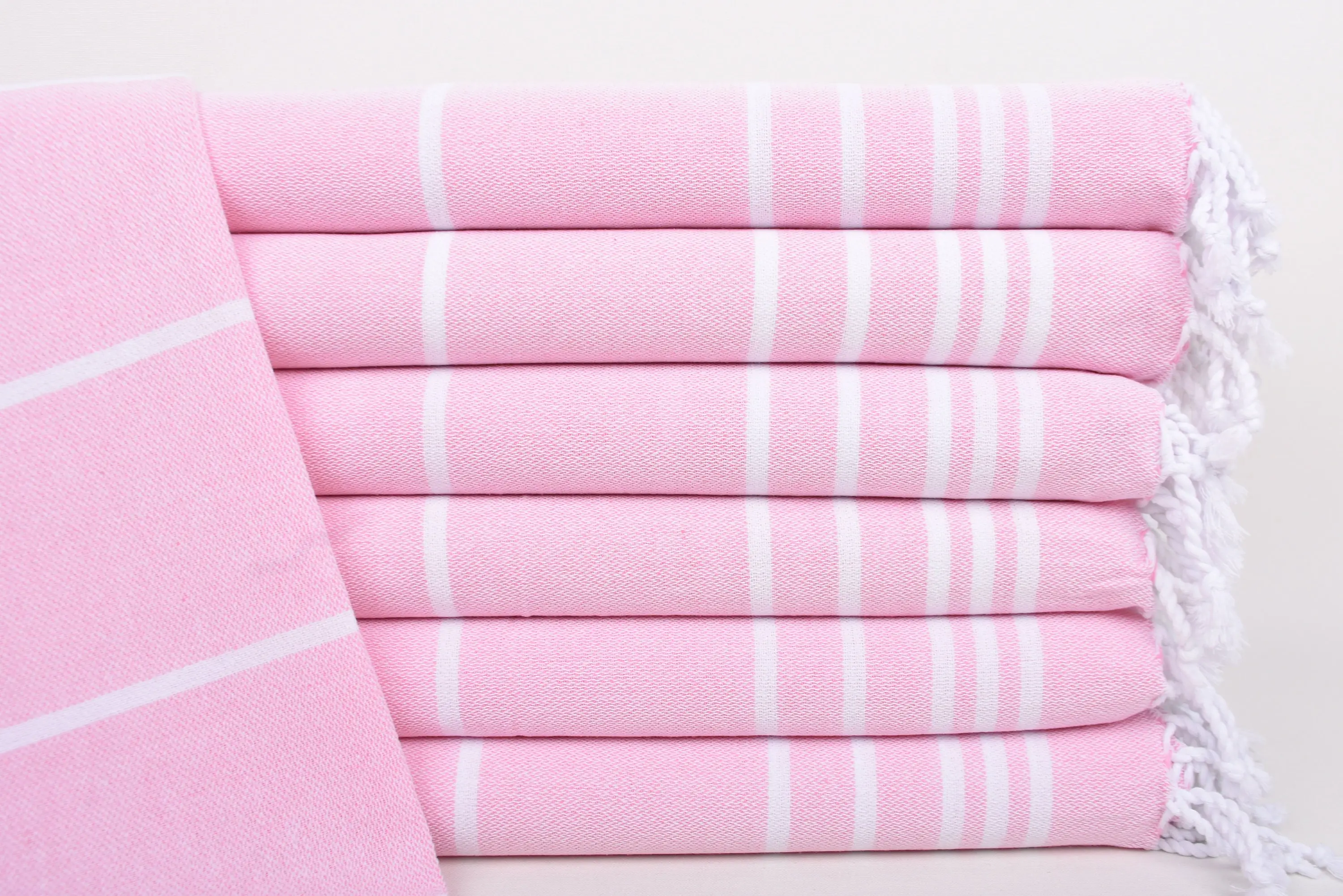 Pink Striped Tea Towel Monogram Organic Cotton, 38x18 Inches - 1