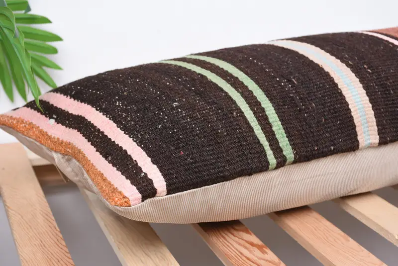 Pillow Case, 12x36 Brown Pillow Case, Throw Kilim Pillow, Kilim Pillow Cover, One Of A Kind Cushion, Nomadic Cushion, Pillow for Sofa - 6