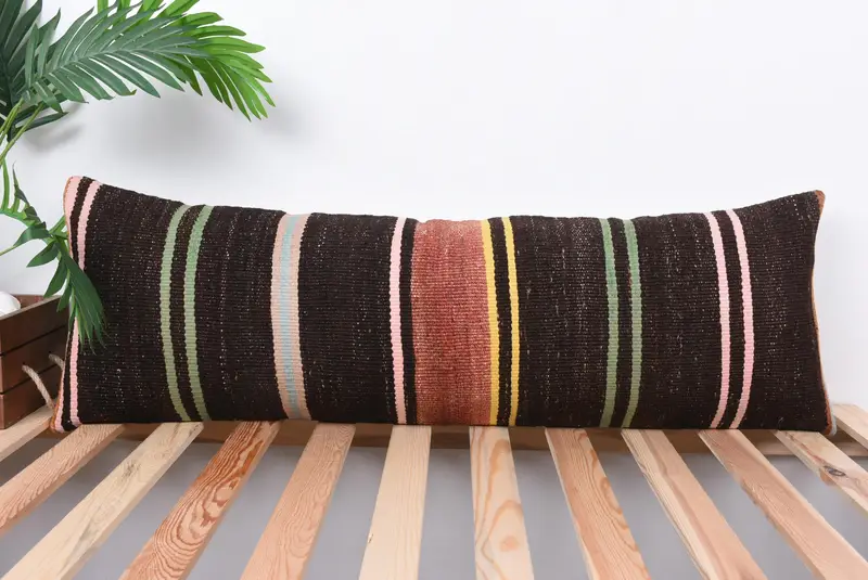 Pillow Case, 12x36 Brown Pillow Case, Throw Kilim Pillow, Kilim Pillow Cover, One Of A Kind Cushion, Nomadic Cushion, Pillow for Sofa - 1