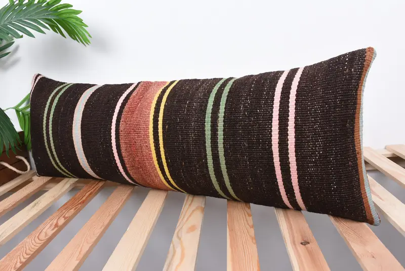 Pillow Case, 12x36 Brown Pillow Case, Throw Kilim Pillow, Kilim Pillow Cover, One Of A Kind Cushion, Nomadic Cushion, Pillow for Sofa - 5