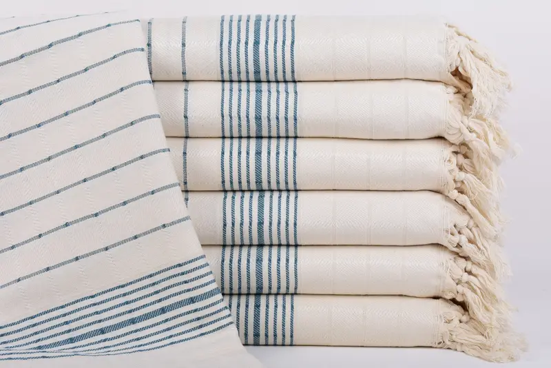 Personalized Bridesmaid Gift Petrol Blue Striped Towel, Organic Cotton, 70x40 Inches