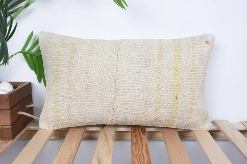 Turkish Kilim Pillow, Turkish Pillow, Authentic Pillow Case, Interior Designer Pillow, Pet Pillow Case, 12x20 Beige Pillow Sham, Cushion Cover - 1