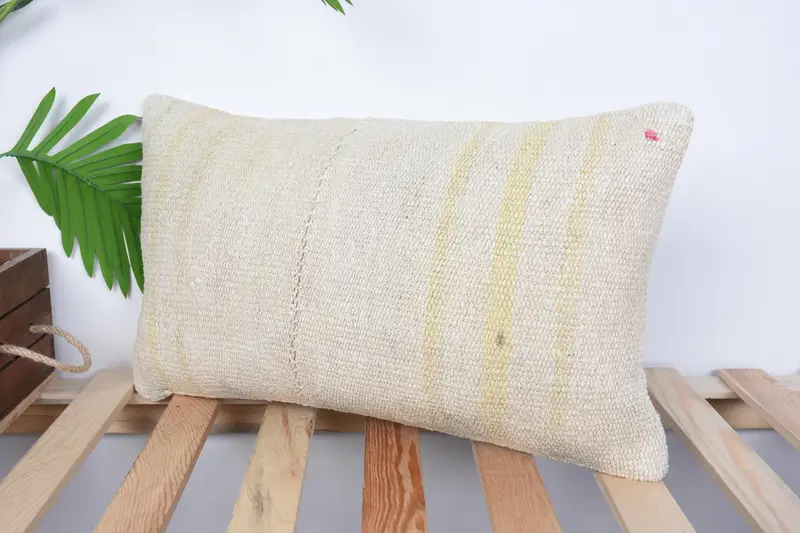 Turkish Kilim Pillow, Turkish Pillow, Authentic Pillow Case, Interior Designer Pillow, Pet Pillow Case, 12x20 Beige Pillow Sham, Cushion Cover - 5
