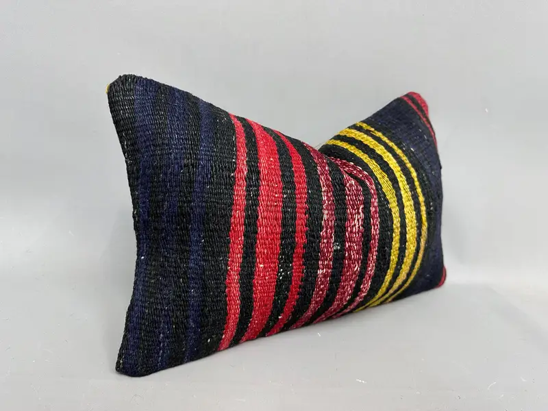 Vintage Kilim Throw Pillow, Kilim Cushion Sham, Pillow Cover, Antique Pillows, Couch Pillow Case, Cozy Throw Cushion Case, 12x20 Brown Cushion Case - 2