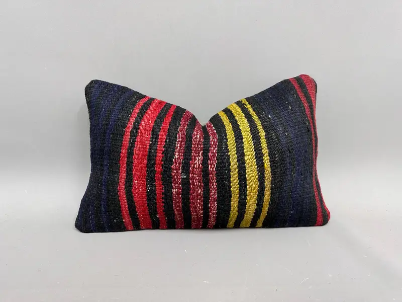 Vintage Kilim Throw Pillow, Kilim Cushion Sham, Pillow Cover, Antique Pillows, Couch Pillow Case, Cozy Throw Cushion Case, 12x20 Brown Cushion Case - 1