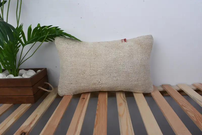 Accent Pillow Case, 12x20 Beige Pillow Cover, Kilim Cushion Sham, Pillow, Bright Cushion, Vintage Kilim Throw Pillow, Ethnical Kilim Rug Pillow - 1