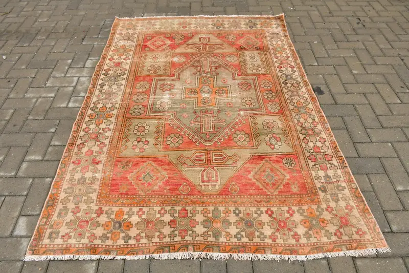 Türk Halısı, Alan 4.7x6.7 ft Halı, Oushak Kırmızı Halı - 1