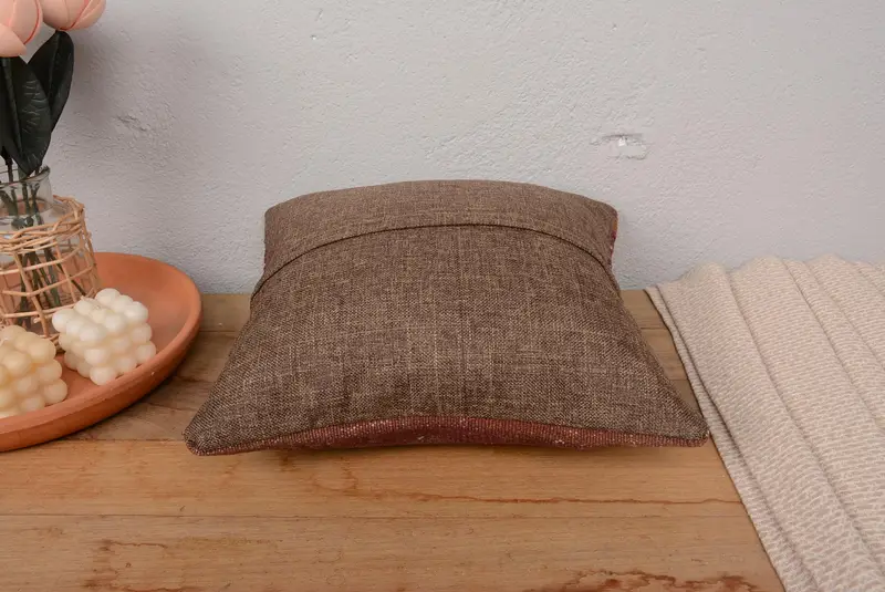Cushion Cover, Handmade Throw Cushion, Kilim Cushion Sham, 14x14 Red Pillow, Home Decor Pillow, Interior Designer Pillow, Toss Pillow Sham - 6
