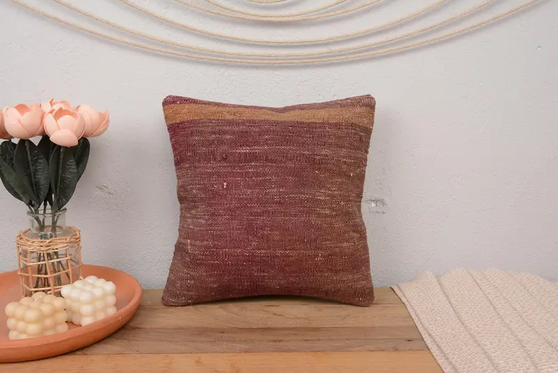 Cushion Cover, Handmade Throw Cushion, Kilim Cushion Sham, 14x14 Red Pillow, Home Decor Pillow, Interior Designer Pillow, Toss Pillow Sham - 2