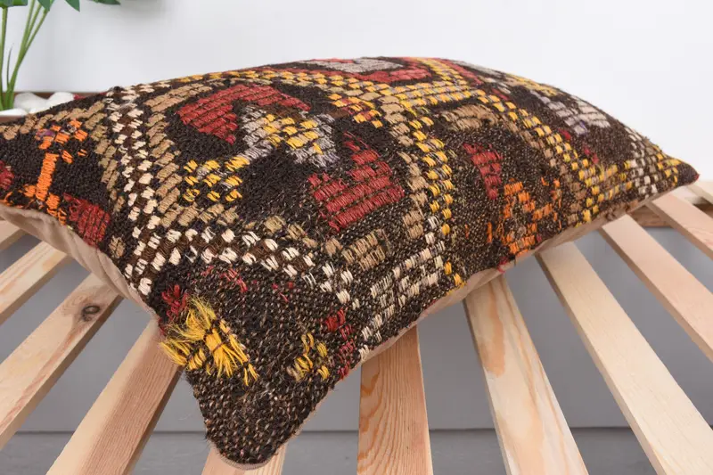 Ethnical Kilim Rug Pillow, Pillow for Sofa, Authentic Cushion Case, Pillow Sham, 16x24 Yellow Cushion, Kilim Pillow Cover - 6