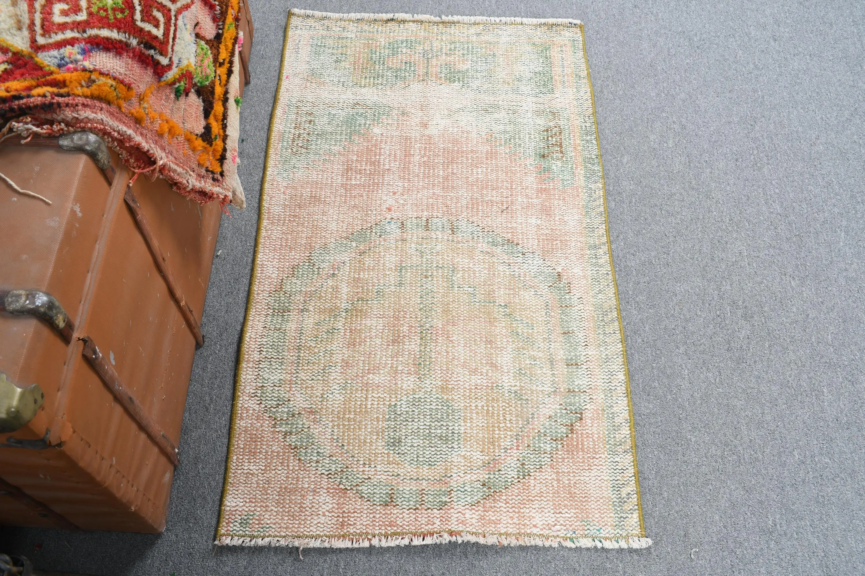 Vintage Rug, 2x3.37 ft Small Turkish Rug, Green Yellow Patchwork Rug - 1