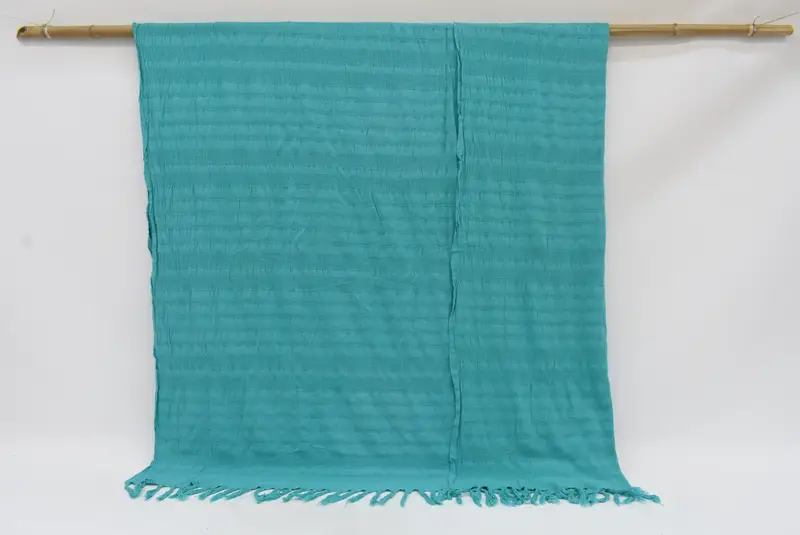 Turkish Bedspread Green Stonewashed Striped Throw, 95x67 Inches