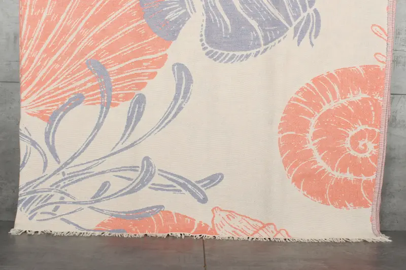 Underwater Animals Design Throw Orange-Blue Cotton, 79x91 Inches