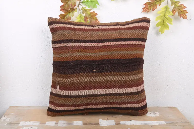 Braunes Patchwork-Wurfkissen, 18x18 besticktes Vintage-Kissen